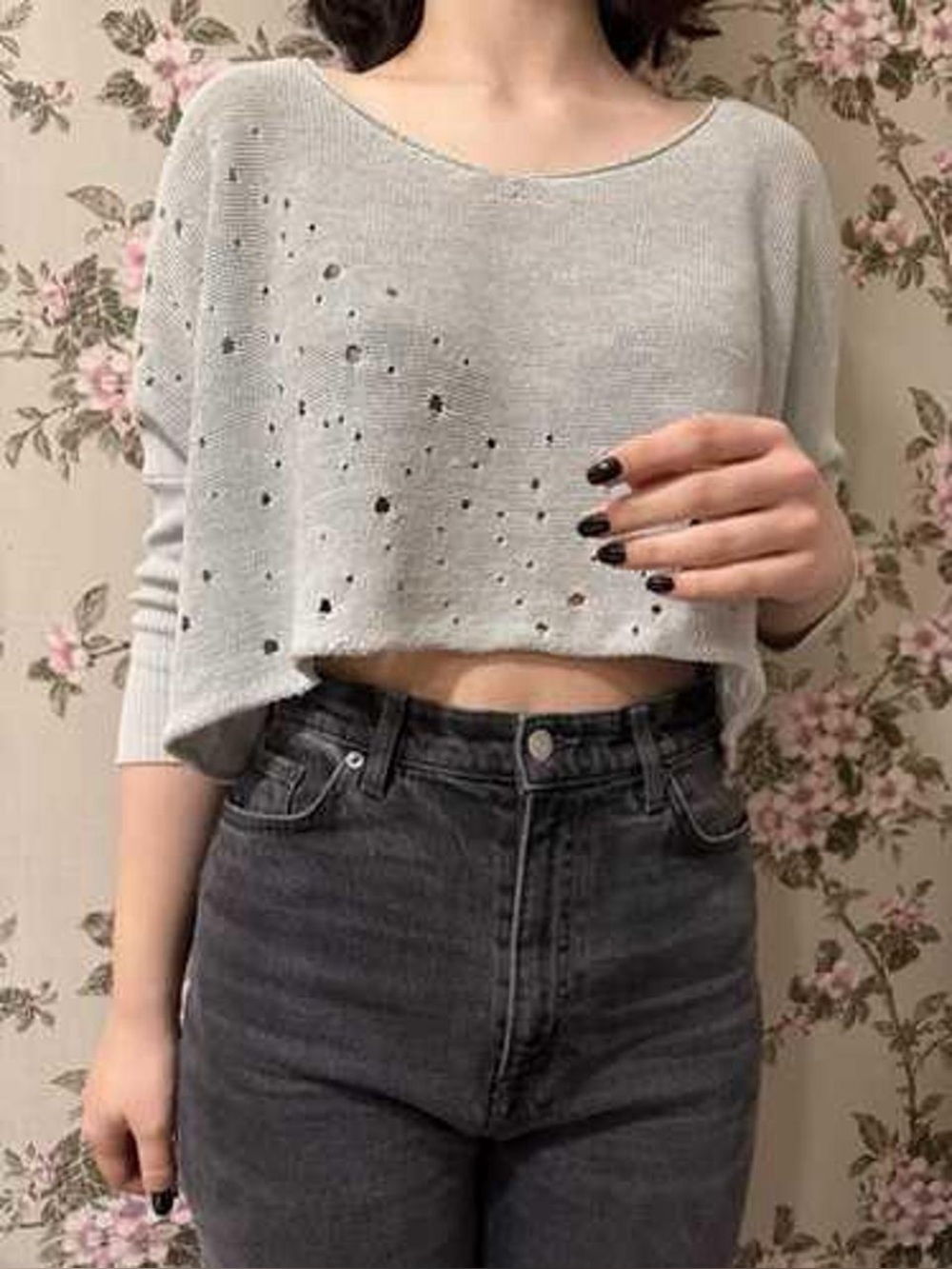 DDP Sarah Pacini Distressed Knit Crop Sweater Grey  Avant Garde Cotton OS